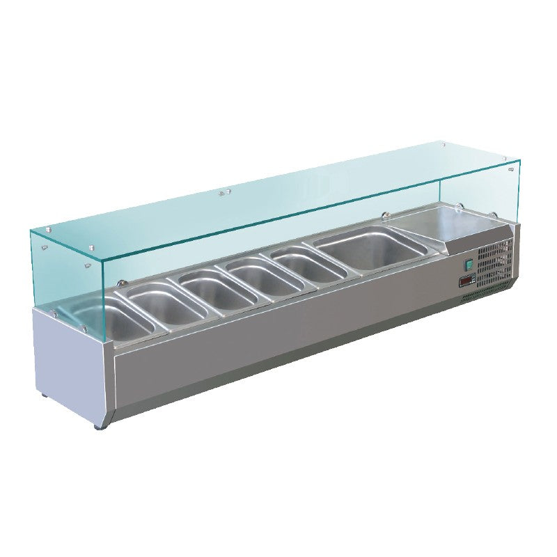 Vitrine réfrigérée positive +2/+8°C pour table à pizza - 5 bacs GN 1/3 + 1 bac GN 1/2 - Nosem